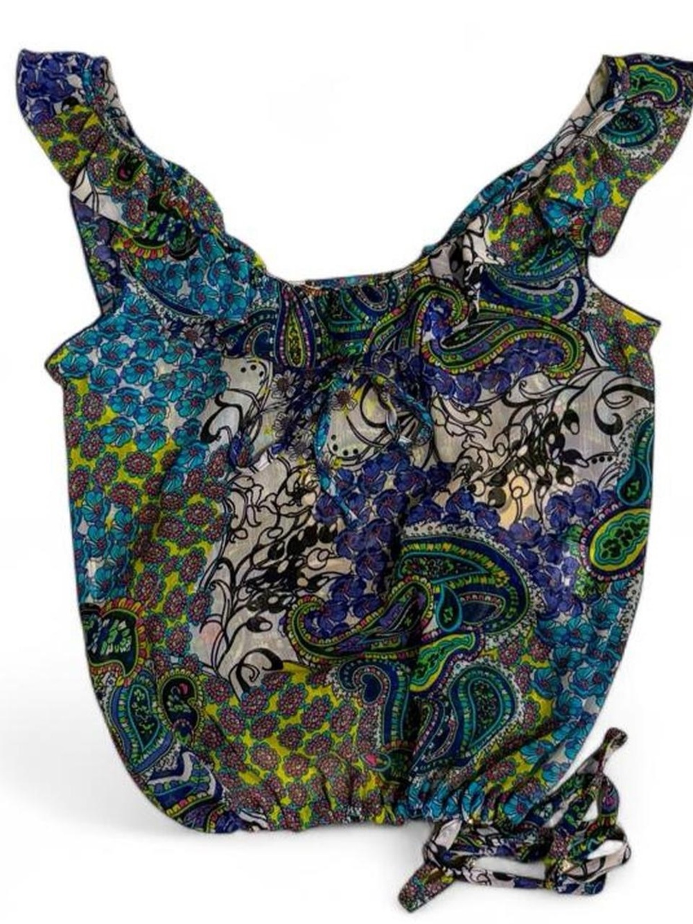 Vintage Sao Paulo paisley print sheer top with drawstring waist